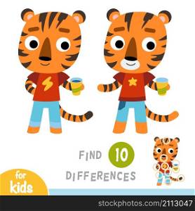Find differences, education game for children, Tiger