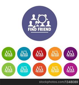 Find friends icons color set vector for any web design on white background. Find friends icons set vector color