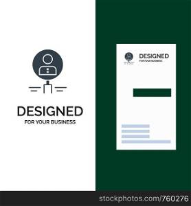 Find, Glass, Hiring, Human, Magnifier, People, Resource, Search Grey Logo Design and Business Card Template