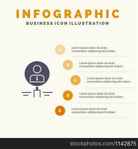 Find, Glass, Hiring, Human, Magnifier, People, Resource, Search Solid Icon Infographics 5 Steps Presentation Background
