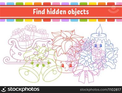 Find hidden object. Education developing worksheet. Activity page with pictures. Color contour. Logical thinking training. Isolated vector illustration. Funny character. Cartoon style.