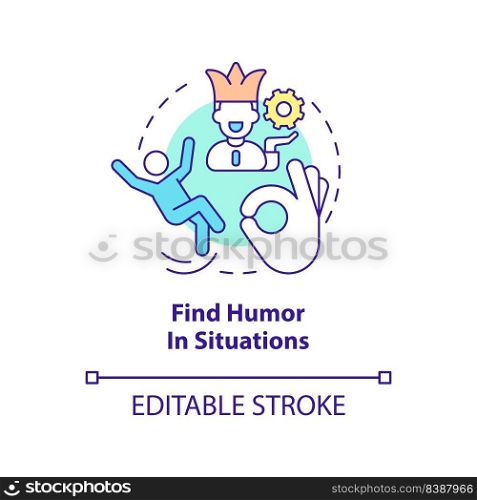 Find humor in situations concept icon. Witty banter. Dealing with change abstract idea thin line illustration. Isolated outline drawing. Editable stroke. Arial, Myriad Pro-Bold fonts used. Find humor in situations concept icon