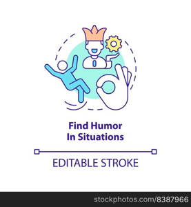 Find humor in situations concept icon. Witty banter. Dealing with change abstract idea thin line illustration. Isolated outline drawing. Editable stroke. Arial, Myriad Pro-Bold fonts used. Find humor in situations concept icon