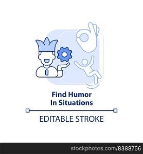Find humor in situations light blue concept icon. Witty banter. Dealing with change abstract idea thin line illustration. Isolated outline drawing. Editable stroke. Arial, Myriad Pro-Bold fonts used. Find humor in situations light blue concept icon