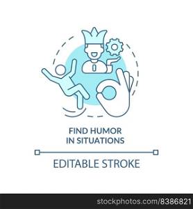 Find humor in situations turquoise concept icon. Witty banter. Dealing with change abstract idea thin line illustration. Isolated outline drawing. Editable stroke. Arial, Myriad Pro-Bold fonts used. Find humor in situations turquoise concept icon
