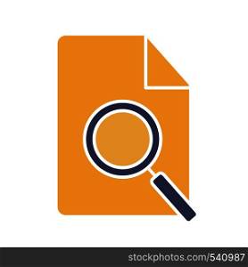 Find in page glyph color icon. Data searching. File with magnifying glass. Find document. Silhouette symbol on white background with no outline. Negative space. Vector illustration. Find in page glyph color icon
