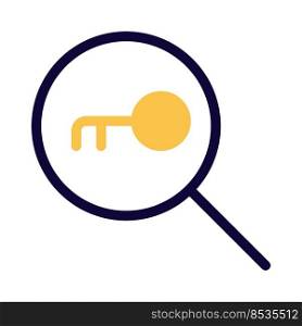 Find key with magnification glass isolated on a white background