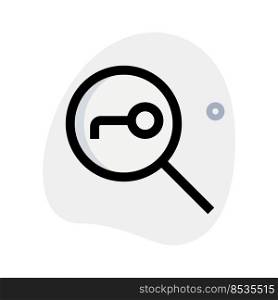Find key with magnification glass isolated on a white background