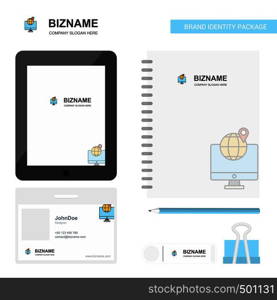 FInd location Business Logo, Tab App, Diary PVC Employee Card and USB Brand Stationary Package Design Vector Template