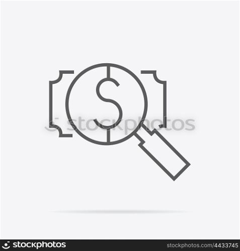 Find Money Concept. Magnifying glass for zooming dollar symbol icon. Search for investors concept. Vector illustration