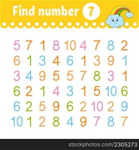 Find number. Education developing worksheet. Activity page with pictures. Game for children. Color isolated vector illustration. Funny character. cartoon style.