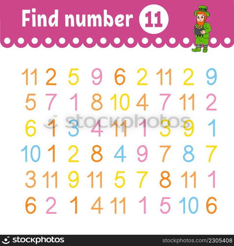 Find number. Education developing worksheet. Activity page with pictures. Game for children. Color isolated vector illustration. Funny character. cartoon style.