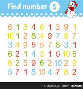 Find number. Education developing worksheet. Activity page with pictures. Game for children. Isolated vector illustration. Funny character. Cartoon style.