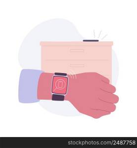 Find phone feature isolated cartoon vector illustrations. Man wearing smartwatch and using find phone feature, mobile technology, gadgets wireless connection, alert on display vector cartoon.. Find phone feature isolated cartoon vector illustrations.