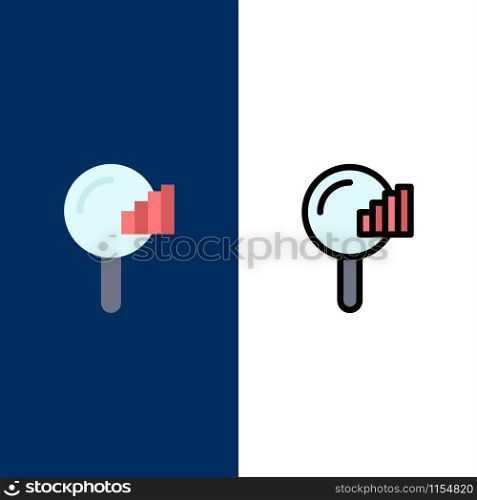 Find, Search, Service, Signal Icons. Flat and Line Filled Icon Set Vector Blue Background