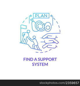 Find support system blue gradient concept icon. Maintaining weight after long calorie diet abstract idea thin line illustration. Isolated outline drawing. Myriad Pro-Bold font used. Find support system blue gradient concept icon