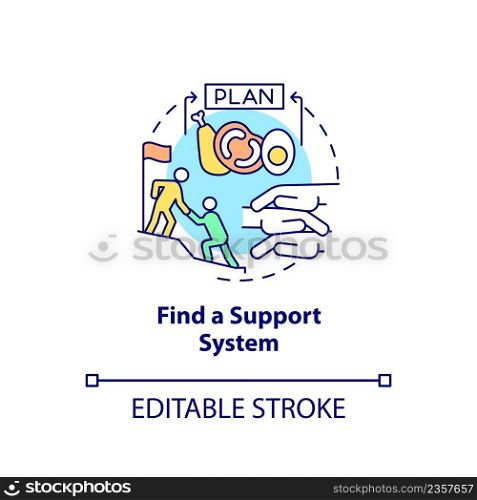 Find support system concept icon. Maintaining weight after long calorie diet abstract idea thin line illustration. Isolated outline drawing. Editable stroke. Arial, Myriad Pro-Bold fonts used. Find support system concept icon