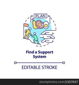 Find support system concept icon. Maintaining weight after long calorie diet abstract idea thin line illustration. Isolated outline drawing. Editable stroke. Arial, Myriad Pro-Bold fonts used. Find support system concept icon