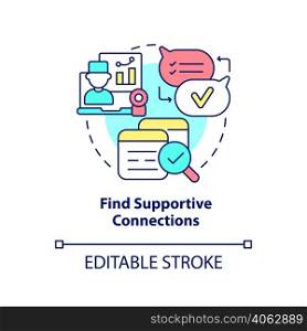 Find supportive connections concept icon. Group based support. Coping with PTSD abstract idea thin line illustration. Isolated outline drawing. Editable stroke. Arial, Myriad Pro-Bold fonts used. Find supportive connections concept icon