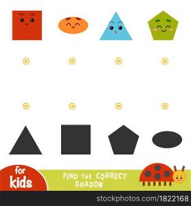 Find the correct shadow, education game for children. Geometric shapes - Oval, Pentagon, Square, Triangle