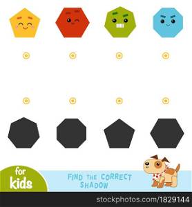Find the correct shadow, education game for children. Geometric shapes, Polygons