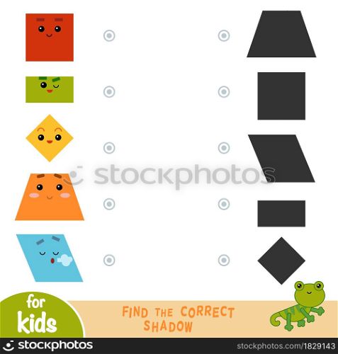 Find the correct shadow, education game for children. Geometric shapes - Rectangle, Parallelogram, Square, Rhombus, Trapezoid