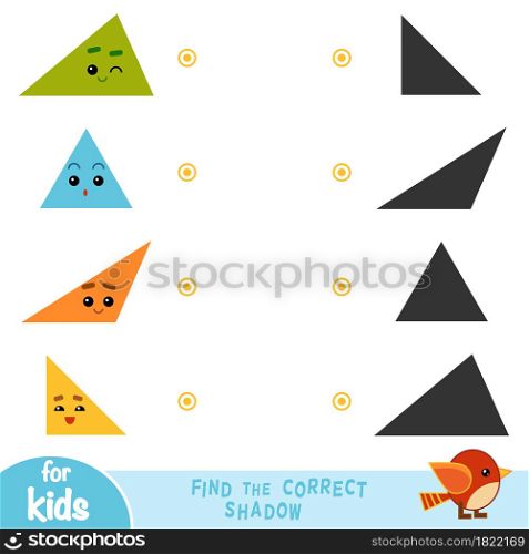 Find the correct shadow, education game for children. Geometric shapes - Triangles