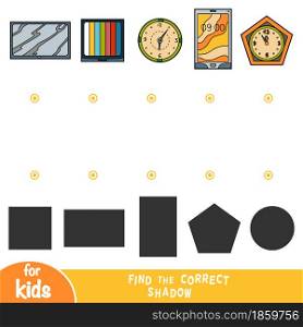 Find the correct shadow, education game for children, set of objects - Clock, TV, Smartphone
