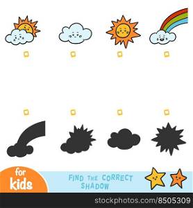 Find the correct shadow, education game for children, set of objects of nature