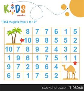 Find the path from 1 to 10. Easy colorful math worksheet practice for kids in preschool, elementary and middle school.