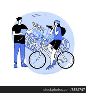 Find the perfect bike isolated cartoon vector illustrations. Young woman choosing a bike for rent, consulting with bicycle store owner, tourism business, outdoor equipment vector cartoon.. Find the perfect bike isolated cartoon vector illustrations.