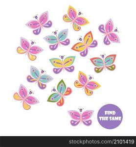 Find the same butterfly. Educational children logical game