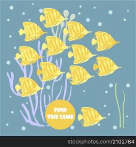 Find the same fish. Educational children logical game stock