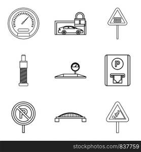 Find the way icons set. Outline set of 9 find the way vector icons for web isolated on white background. Find the way icons set, outline style