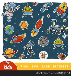 Find two the same pictures, education game for children, Astronaut and space objects