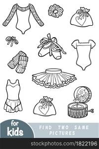 Find two the same pictures, education game for children. Black and white ballet accessories