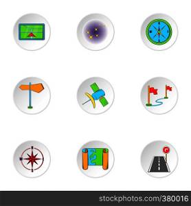 Find way icons set. Cartoon illustration of 9 find way vector icons for web. Find way icons set, cartoon style