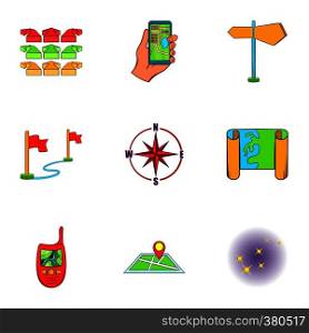Find way icons set. Cartoon illustration of 9 find way vector icons for web. Find way icons set, cartoon style