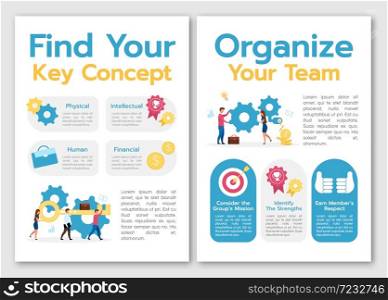 Find your key concept template. Organize your team. Flyer, booklet, leaflet concept with flat illustrations. Vector page cartoon layout for magazine. advertising invitation with text space. Find your key concept template