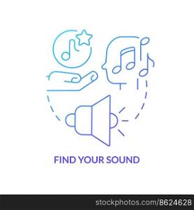 Find your sound blue gradient concept icon. Sensory advertising strategy abstract idea thin line illustration. Catch customer attention. Isolated outline drawing. Myriad Pro-Bold font used. Find your sound blue gradient concept icon