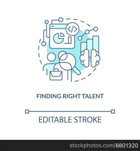 Finding right talent turquoise concept icon. Employees hiring. Data science challenge abstract idea thin line illustration. Isolated outline drawing. Editable stroke. Arial, Myriad Pro-Bold fonts used. Finding right talent turquoise concept icon