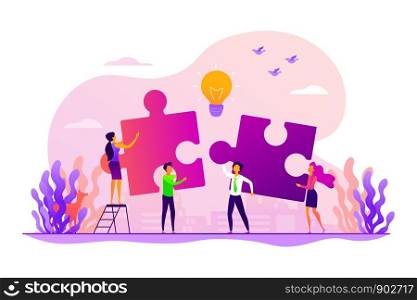 Finding solution, problem solving. Teamwork and partnership. Working team collaboration, enterprise cooperation, colleagues mutual assistance concept. Vector isolated concept creative illustration. Collaboration concept vector illustration