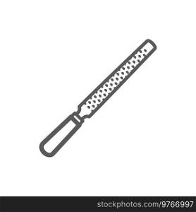 Fine rasp isolated coarse form of file used to coarsely shaping wood monochrome outline icon. Vector instrument used in construction building and carpentry, nailfile with handle, line art chisel. Metal rasp on handle isolated outline coarse file