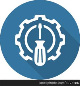 Fine Tuning Icon. Gear and Screwdriver. Service Symbol.. Fine Tuning Icon. Gear and Screwdriver. Service Symbol. Flat Line Pictogram. Isolated on white background. Long Shadow.
