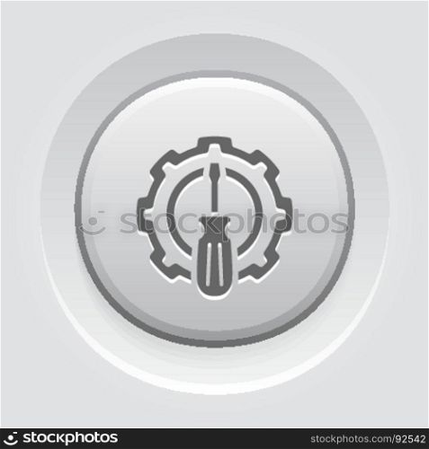 Fine Tuning Icon. Gear and Screwdriver. Service Symbol.. Fine Tuning Icon. Gear and Screwdriver. Service Symbol. Flat Line Pictogram. Isolated on white background. Grey Button Design.