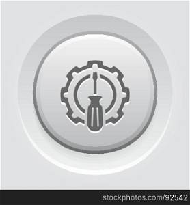 Fine Tuning Icon. Gear and Screwdriver. Service Symbol.. Fine Tuning Icon. Gear and Screwdriver. Service Symbol. Flat Line Pictogram. Isolated on white background. Grey Button Design.