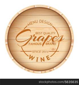 Finest wine stamp over wooden barrel. Vector illustration.