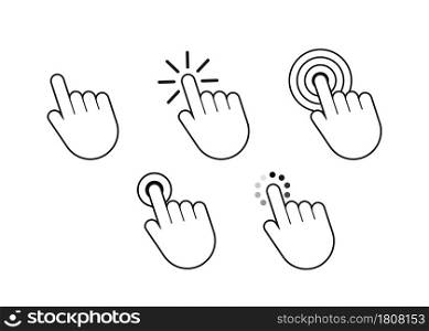 Finger click icon vector. Hand click icon. Push touch screen. Vector stock illustration. Finger click icon vector. Hand click icon. Push touch screen. Vector stock illustration.