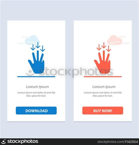 Finger, Down, Arrow, Gestures Blue and Red Download and Buy Now web Widget Card Template
