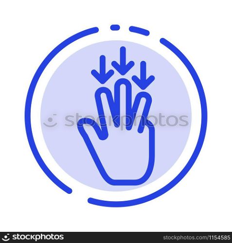 Finger, Down, Arrow, Gestures Blue Dotted Line Line Icon